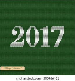Christmas jumper fragment with 2017 New Year. Card of New Year 2017 with knitted texture. vector illustration for winter holiday, new years eve, silvester