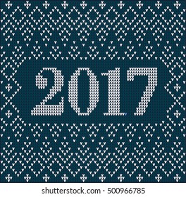 Christmas jumper fragment with 2017 New Year. Card of New Year 2017 with knitted texture. vector illustration for winter holiday, new years eve, silvester