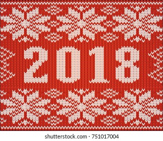 Christmas jumper fragment with 2018 New Year knitted texture, vector illustration