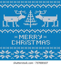 Christmas Jumper knitted Pattern with deers. Christmas Holiday Template. Vector illustration.