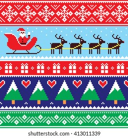 Christmas jumper or sweater seamless pattern with Santa and reindeer 