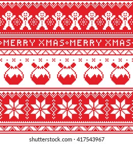 Christmas jumper or sweater seamless pattern with gingerbread man and Christmas pudding