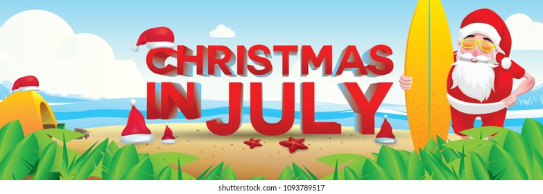 Christmas in June, July, August, for poster, marketing, advertising, summer sale, greeting card. santa in summer with copy space for text
