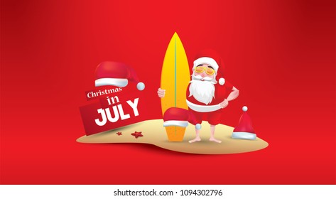 Christmas in June, July, August, for poster, marketing, advertising, summer sale, greeting card. santa in summer with copy space for text