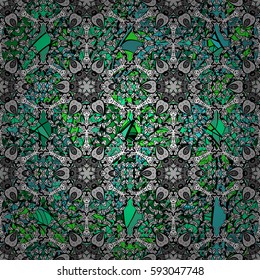 Christmas jungle snowflake seamless pattern. Green snowflakes on background. Winter snow texture wallpaper. Symbol holiday, New Year celebration vector green pattern with green elements.