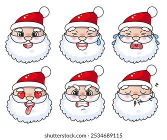 Christmas kawaii Santa character, Santa's emoji.