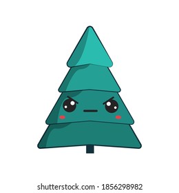 Christmas Kawaii tree Icon Vector Flat Background