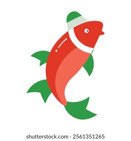 Christmas Keta Salmon Vector Illustration - Clipart and Cotton Line Art Design