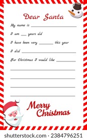 Christmas kid letter to Santa Claus template