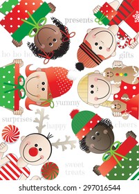 Christmas Kid with Presents on White