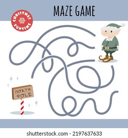 Christmas Kids Activity Games. Elf In A Maze Game