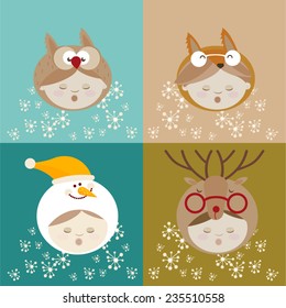 Christmas Kids in animal costumes. Set. Illustration.