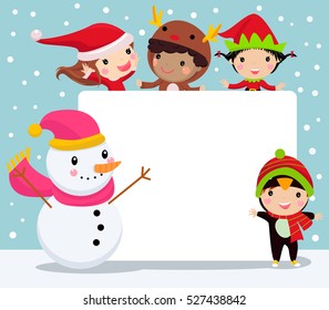 Christmas kids and banner
