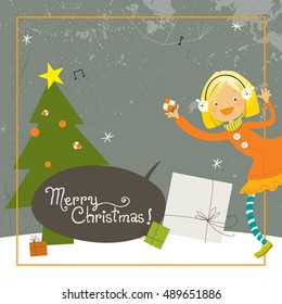 Christmas kids, Merry Christmas greeting card. Sketchy doodle style hand drawn seasonal vector illustration. 