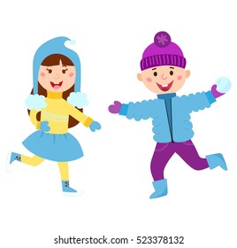 Christmas kids playing winter games vector.
