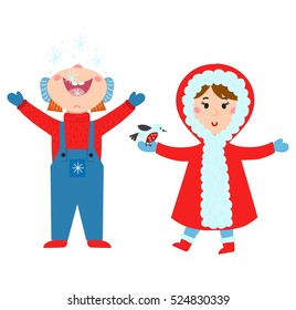 Christmas kids playing winter games vector.