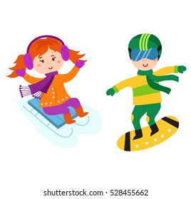 Christmas kids playing winter games vector.