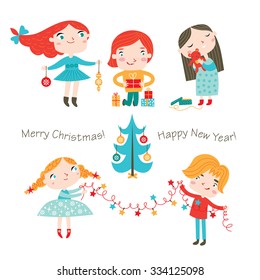 Christmas kids vector collection isolated on white background.