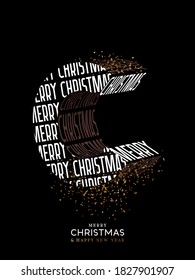 Christmas kinetic typography. Kinetix trendy Text Template. Merry Christmas and Happy New Year. Modern Xmas poster, banner, brochure, flyer, cover. Black background white letters. Vector illustration
