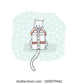 Christmas Kitten Embroidery Jumper and Present Box Clipart, Hand Drawn Cat Lover Illustration for Winter Fashion Prints, Holiday Stationery, Xmas Decor, Greeting Cards, Party Invitations, Pet Gifts