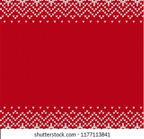 Christmas knit geometric ornament with empty place for text. Knitted textured background. Knitted pattern for a sweater in fair Isle style. Vector illustration.