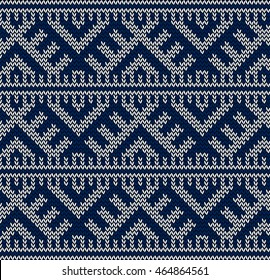 Christmas Knit Pattern. Blue Colour. Vector Seamless Knit Decor. Abstract Jumper Pattern. Vector illustration.
