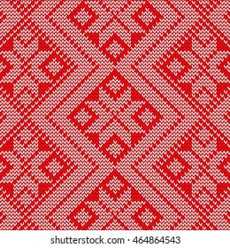 Christmas Knit Pattern. Red Colour. Vector Seamless Knit Decor. Abstract Jumper Pattern. Vector illustration.
