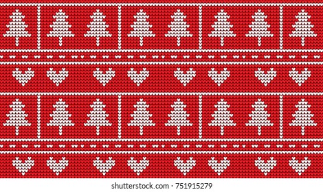 Christmas knit pattern vector design on red background.