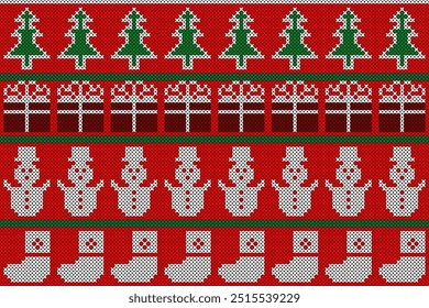 Christmas knit print. Seamless pattern. Vector. Blue knitted sweater texture. Xmas geometric background. Holiday fair isle traditional ornament. Festive pullover. Wool illustration.