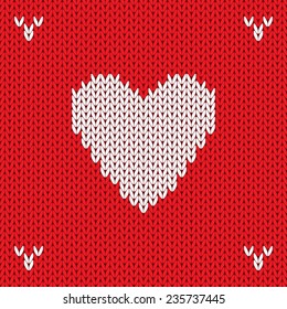 Christmas Knitted background with heart. Vector illustration.