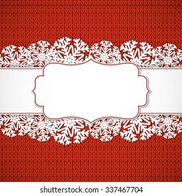 Christmas knitted background with snowflakes. Vector illustration.