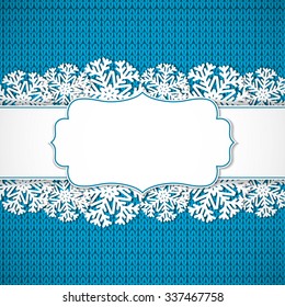 Christmas knitted background with snowflakes. Vector illustration.