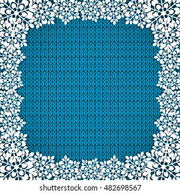Christmas knitted background with snowflakes. Vector illustration.