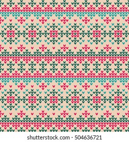 Christmas knitted colorful vector seamless pattern with snowflakes.