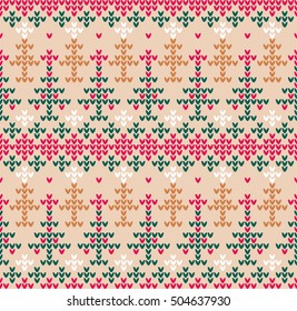 Christmas knitted colorful vector seamless pattern with new year trees.