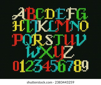 Christmas knitted font. Knitted latin alphabet. Vector iilustration