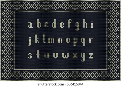 Christmas knitted font. Latin Alphabet on seamless background. Nordic Fair Isle knitting sweater design