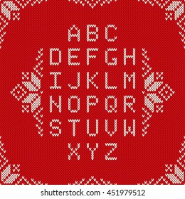 Christmas Knitted Font. Nordic Fair Isle Knitting Sweater Design. Knitted Latin Alphabet on Seamless Background