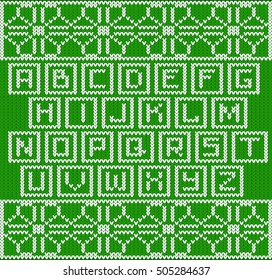 Christmas knitted font in Scandinavian style on green background
