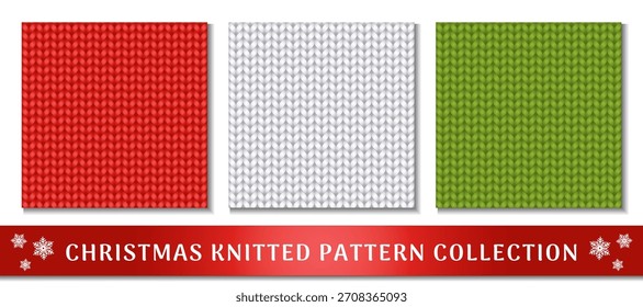 Navidades Colección de patrón de punto. Textura de tejido de punto precisa y realista. Perfecto para textiles, fondos y diseños creativos. Mejor para Navidades y proyectos de Nuevo año. Ilustración vectorial
