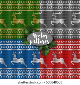 Christmas knitted pattern with deer. vector illustration