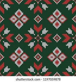 Christmas knitted pattern. Geometric abstract seamless pattern. Design for sweater, scarf, comforter or clothes texture. Vector illustration.