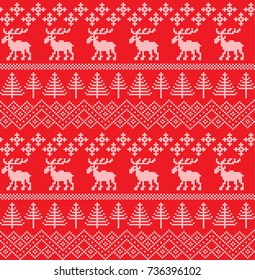 Christmas Knitted Pattern with Reindeer
