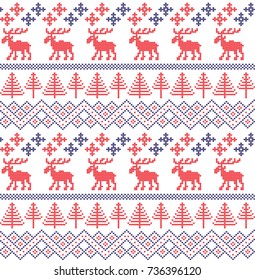 Christmas Knitted Pattern with Reindeer