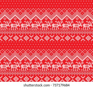 Christmas Knitted Pattern Reindeer Stock Vector (Royalty Free