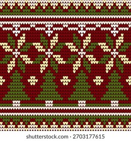 Padrão de malha de Natal. Ornamento de Ilha Justa de Vetor Sem Costura. Padrão de malha de vetor sem costura para feriados de Natal, Ano Novo ou inverno.