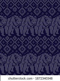 Christmas Knitted Pattern. Traditional Nordic. Scheme for Knitted Sweater Pattern Design or Cross Stitch Embroidery.