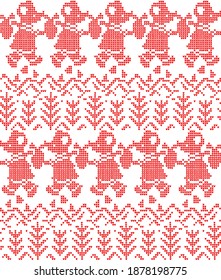 Christmas Knitted Pattern. Traditional Nordic. Scheme for Knitted Sweater Pattern Design or Cross Stitch Embroidery.