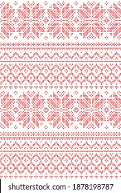 Christmas Knitted Pattern. Traditional Nordic. Scheme for Knitted Sweater Pattern Design or Cross Stitch Embroidery.