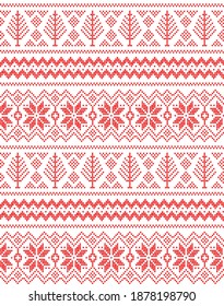 Christmas Knitted Pattern. Traditional Nordic. Scheme for Knitted Sweater Pattern Design or Cross Stitch Embroidery.